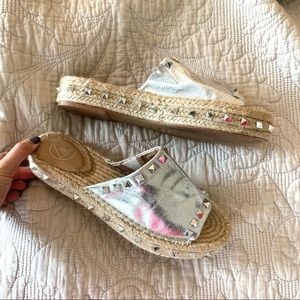 Zara silver espadrilles flatworm sandal size 8